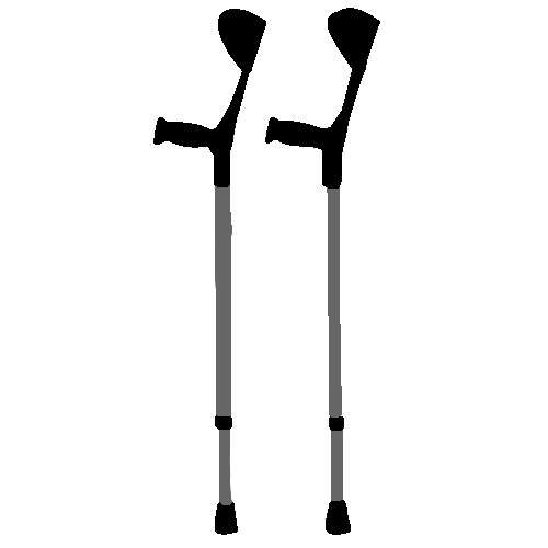 a light grey and black pair of forearm crutches. there is a white background and outline.